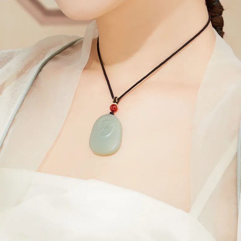 Lao Feng Xiang Hetian Jade Necklaces Green Jade Unisex-3