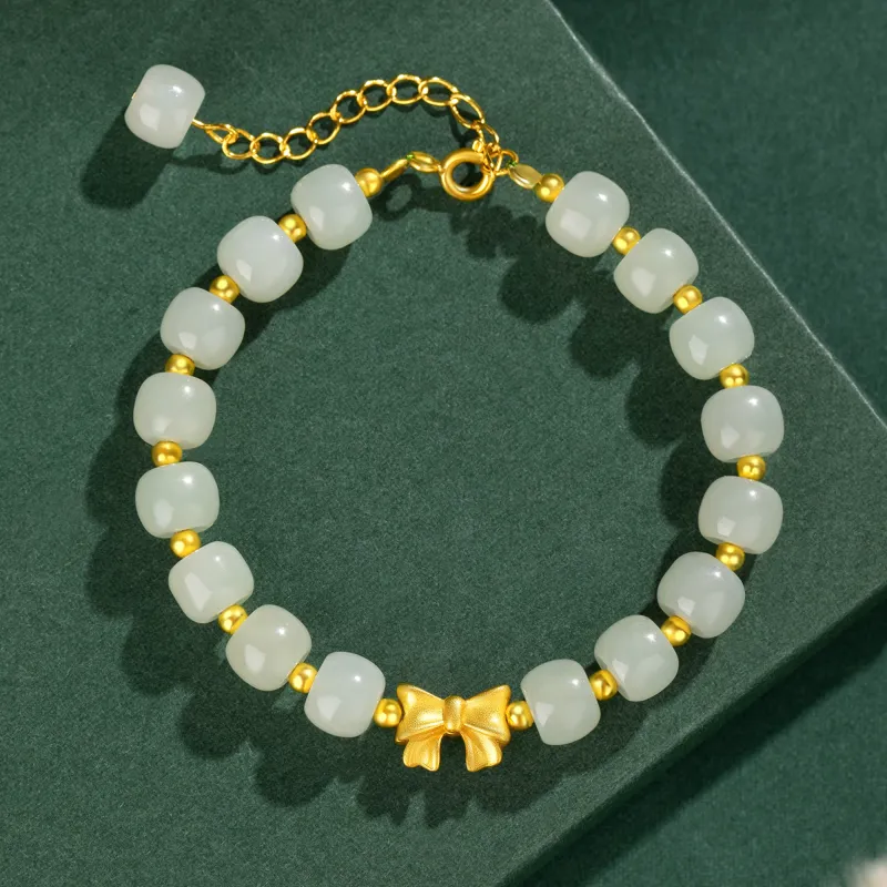 Lao Feng Xiang Hetian Jade Bracelets Pale Greenish White Jade Women's-1