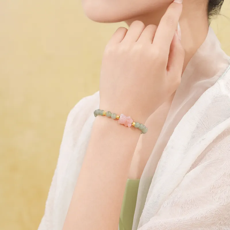 Lao Feng Xiang Hetian Jade Bracelets Green Jade Women's-1