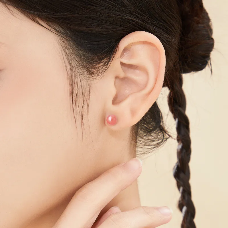 Lao Feng Xiang Natural Agate Stud Earrings Women's-2