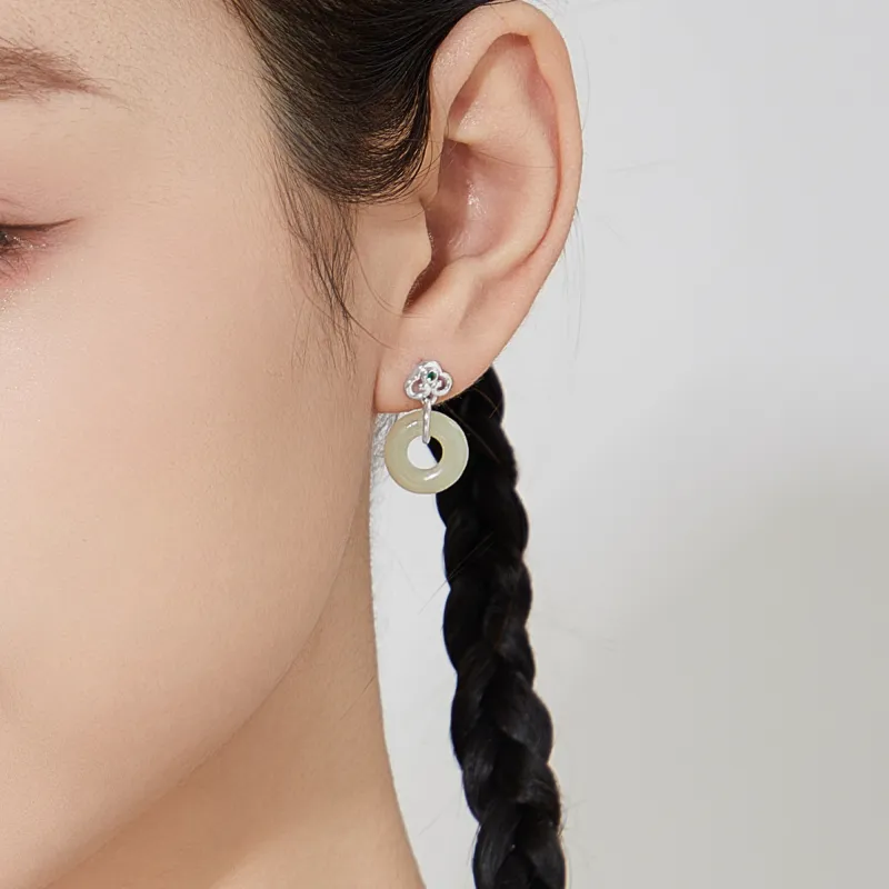 Lao Feng Xiang Hetian Jade Earrings Green Jade Women's-12