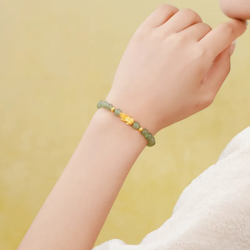 Lao Feng Xiang Hetian Jade Bracelets Pale Greenish White Jade Women's-6
