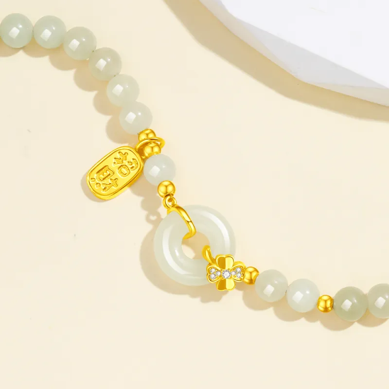 Lao Feng Xiang Hetian Jade Bracelets Pale Greenish White Jade Women's-1