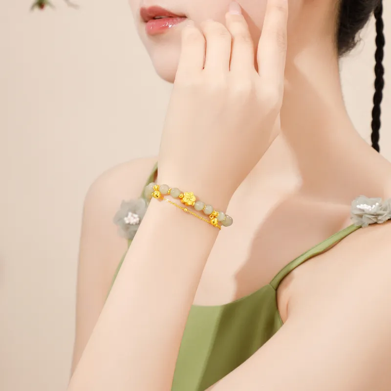 Lao Feng Xiang Bracelets Pale Greenish White Jade Women's-5