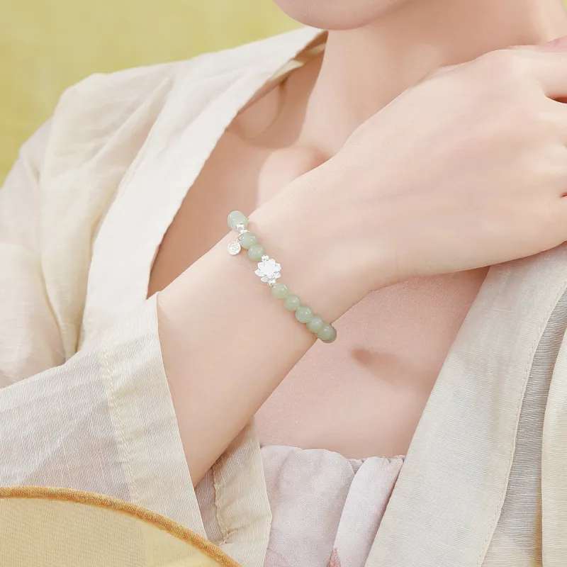 Lao Feng Xiang Hetian Jade Bracelets Green Jade Women's-6
