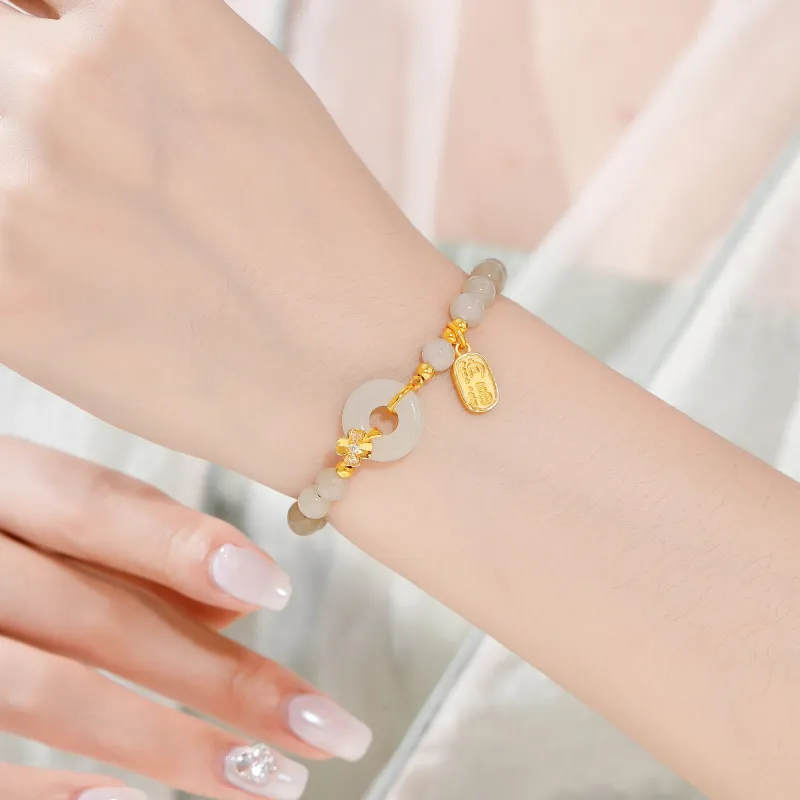 Lao Feng Xiang Hetian Jade Bracelets Pale Greenish White Jade Women's-6