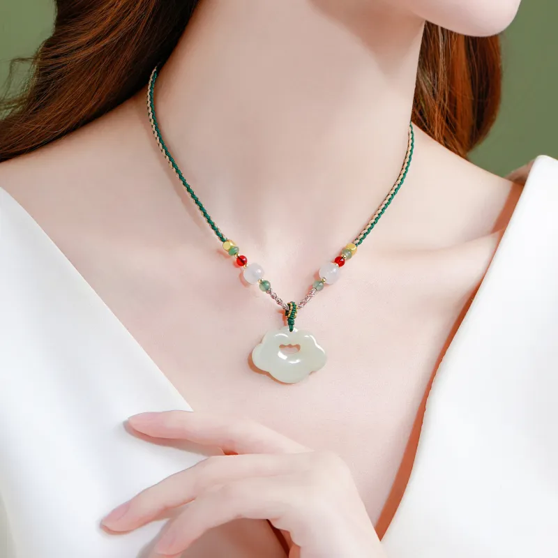 Lao Feng Xiang Hetian Jade Necklaces Green Jade Women's-1