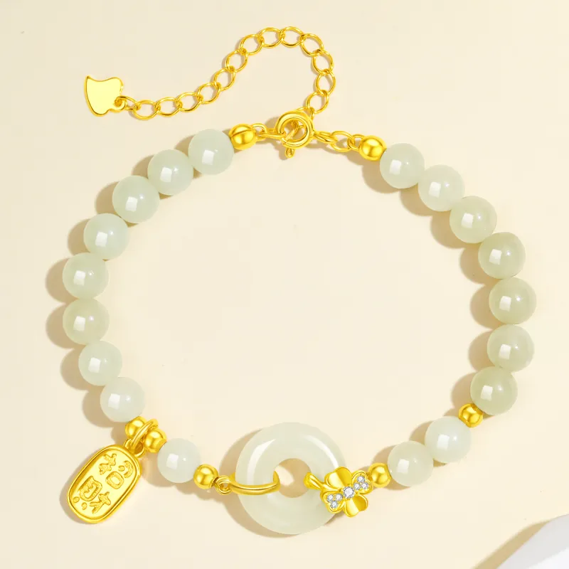 Lao Feng Xiang Hetian Jade Bracelets Pale Greenish White Jade Women's-2
