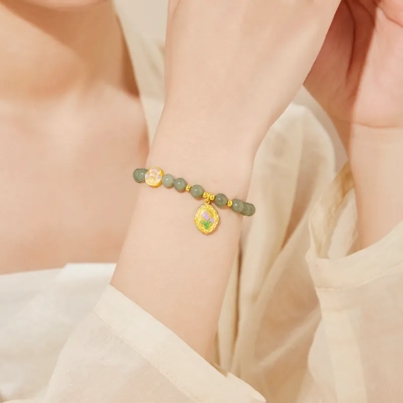 Lao Feng Xiang Beaded Bracelet Girl Jasper Women's-1