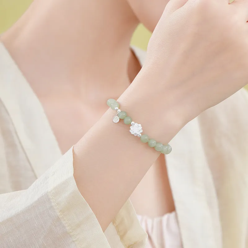 Lao Feng Xiang Hetian Jade Bracelets Green Jade Women's-2