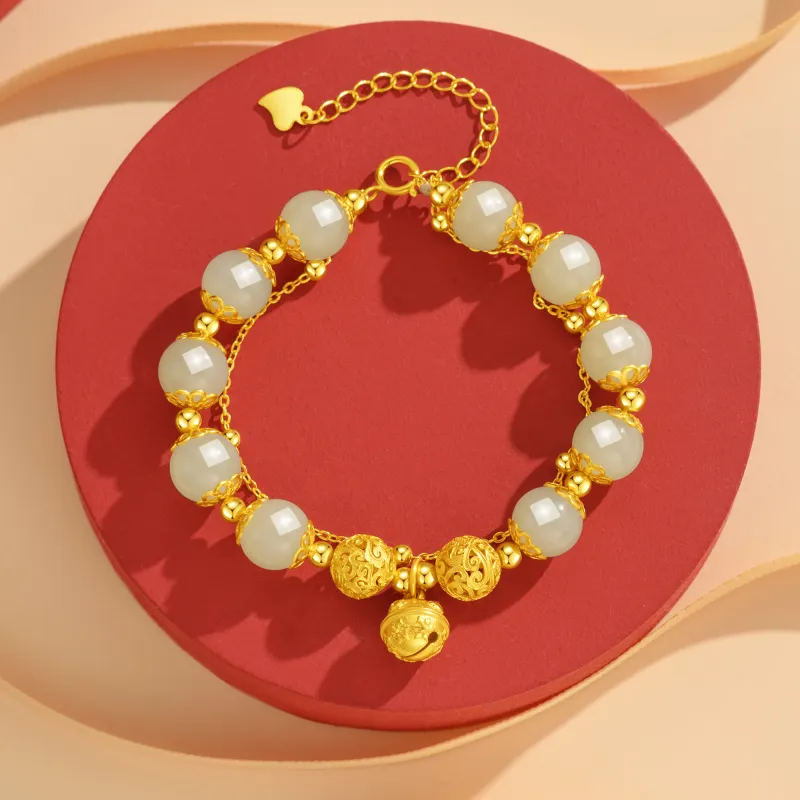 Lao Feng Xiang Hetian Jade Bracelets Green Jade Women's-3