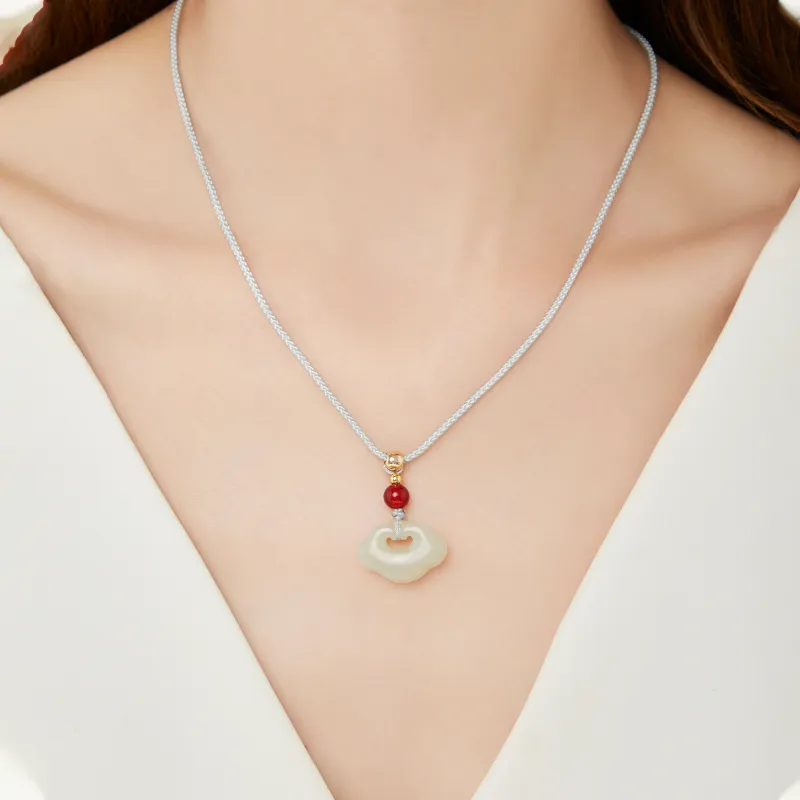 Lao Feng Xiang Hetian Jade Necklaces Green Jade Women's-3