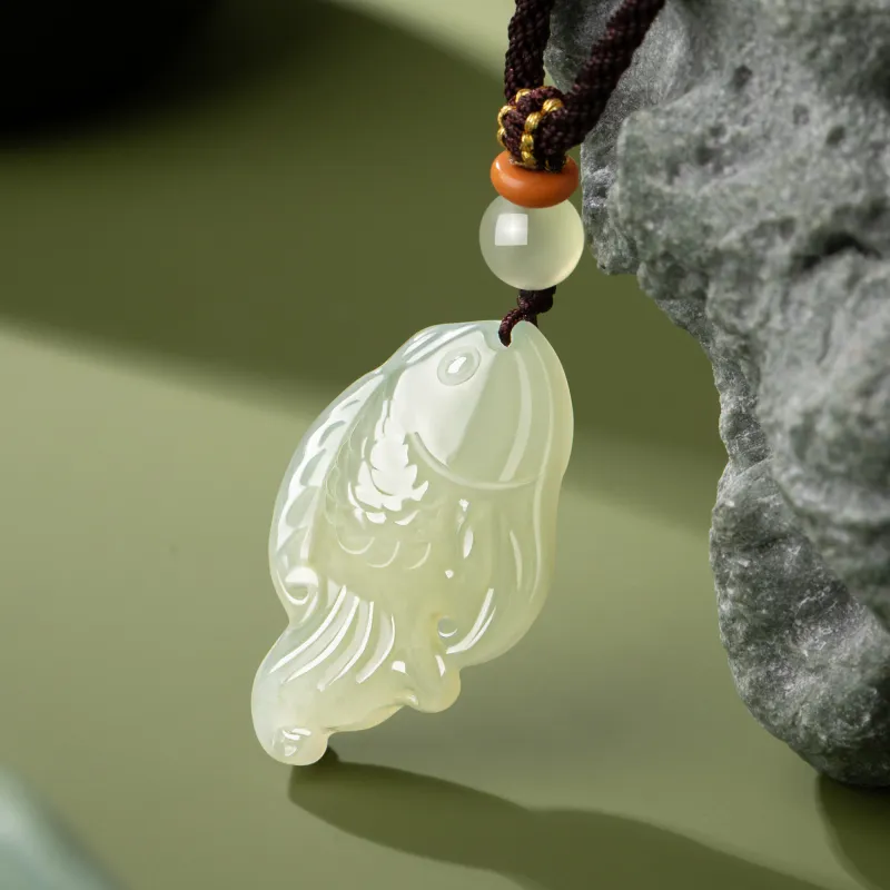 Lao Feng Xiang Hetian Jade Necklaces Green Jade Unisex-3