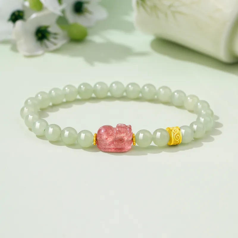 Lao Feng Xiang Hetian Jade Bracelets Green Jade Women's-2