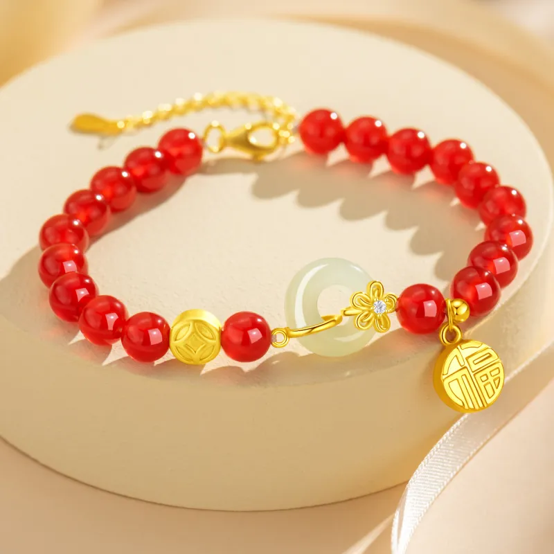 Lao Feng Xiang Hetian Jade Bracelets Green Jade Women's-3