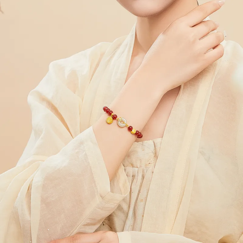 Lao Feng Xiang Hetian Jade Bracelets Green Jade Women's-2