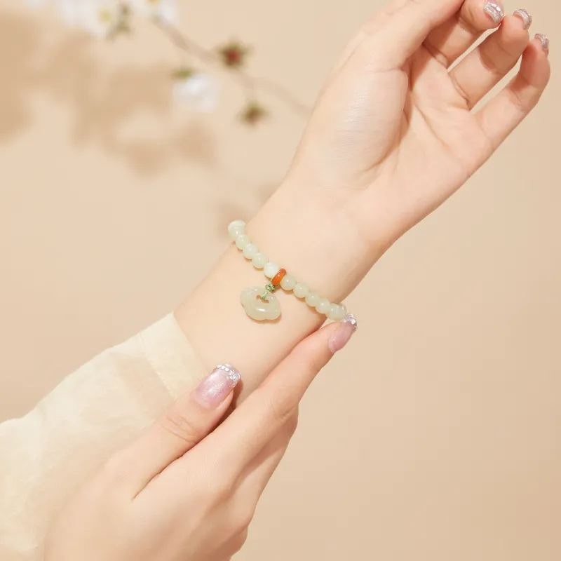 Lao Feng Xiang Hetian Jade Bracelets Green Jade Women's-3