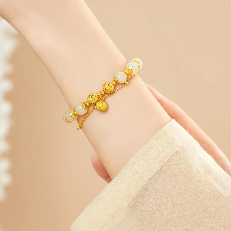 Lao Feng Xiang Hetian Jade Bracelets Green Jade Women's-4