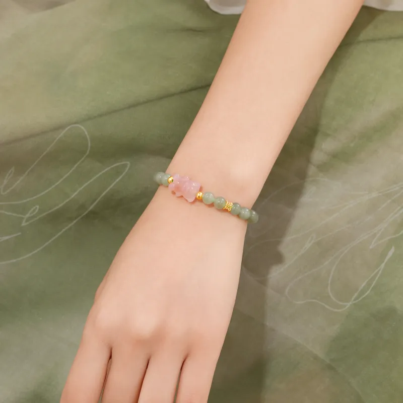 Lao Feng Xiang Hetian Jade Bracelets Green Jade Women's-5