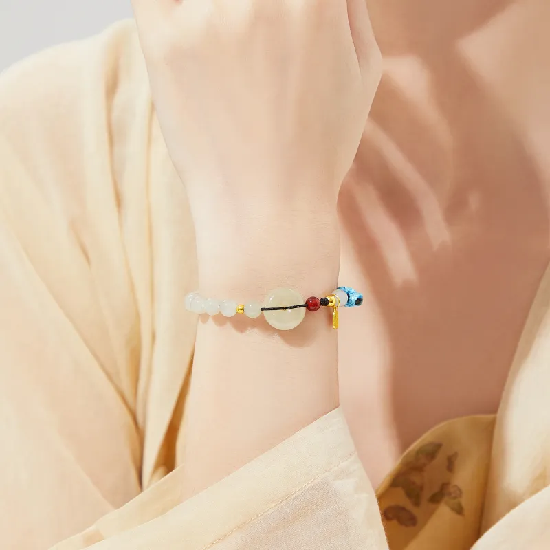 Lao Feng Xiang Hetian Jade Bracelets Green Jade Unisex-8