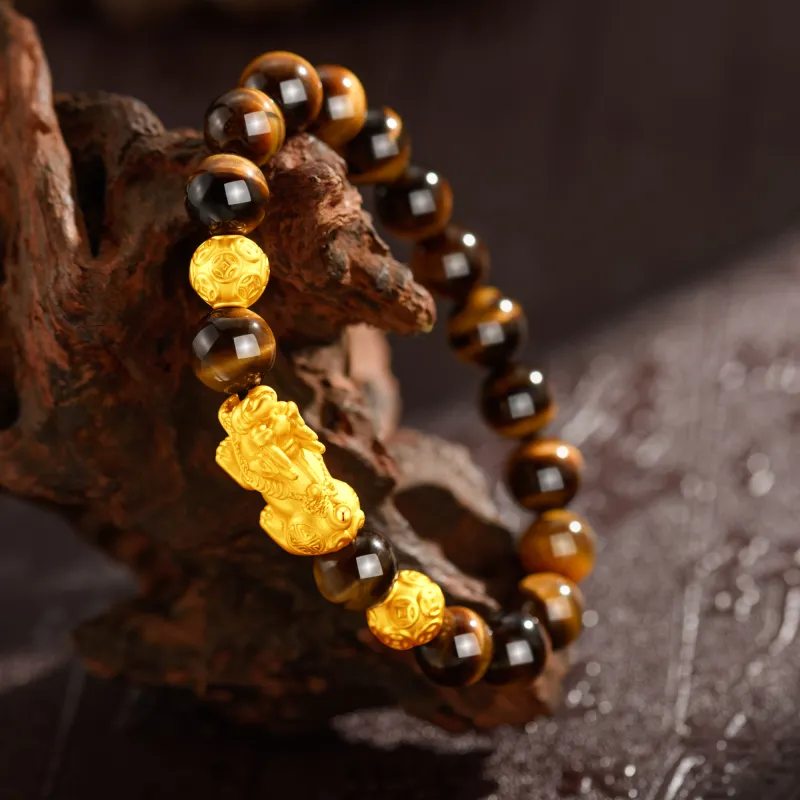 Lao Feng Xiang Tiger's Eye Stone Jade Bracelets Unisex-2
