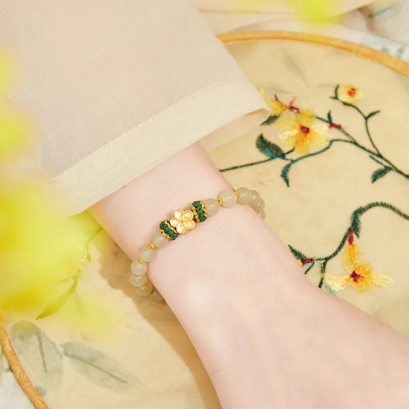 Lao Feng Xiang Hetian Jade Bracelets Pale Greenish White Jade Women's-2