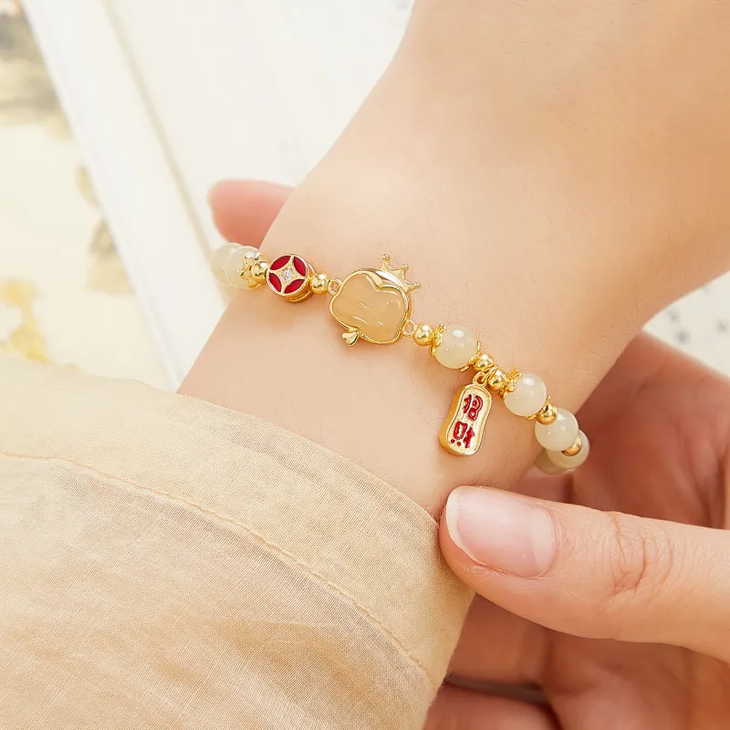 Lao Feng Xiang Hetian Jade Bracelets Green Jade Women's-3