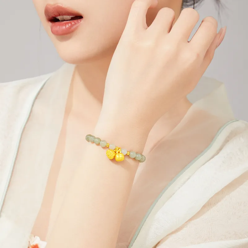 Lao Feng Xiang Hetian Jade Bracelets Pale Greenish White Jade Women's-4