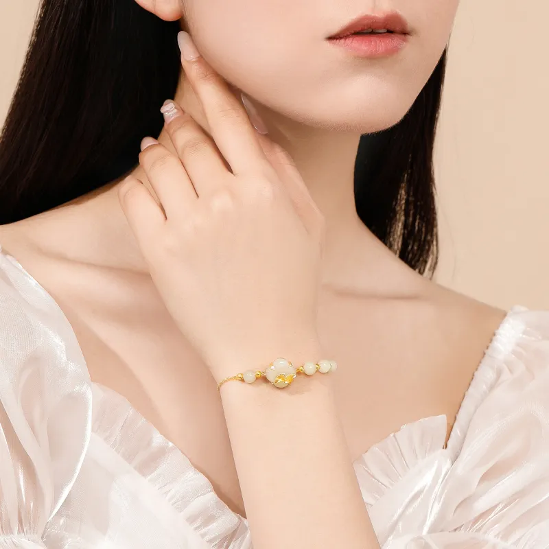 Lao Feng Xiang Bracelets Pale Greenish White Jade Women's-5