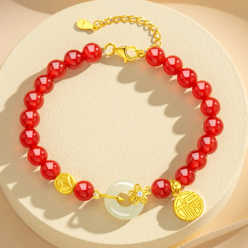 Lao Feng Xiang Hetian Jade Bracelets Green Jade Women's-1