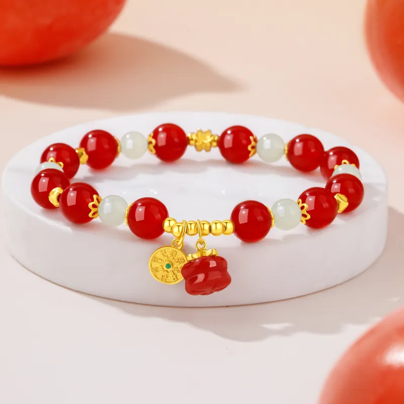 Lao Feng Xiang Hetian Jade Bracelets Green Jade Women's-3