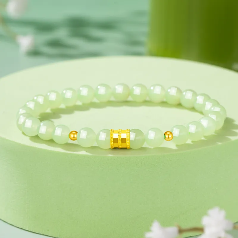 Lao Feng Xiang Hetian Jade Bracelets Green Jade Women's-2