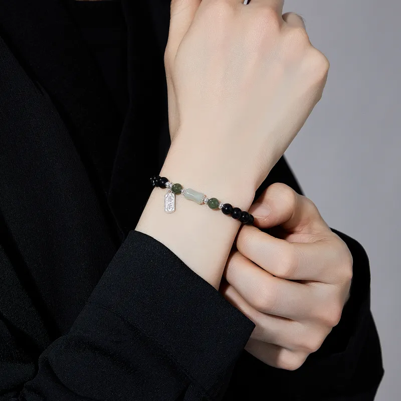 Lao Feng Xiang Hetian Jade Bracelets Green Jade Unisex-7