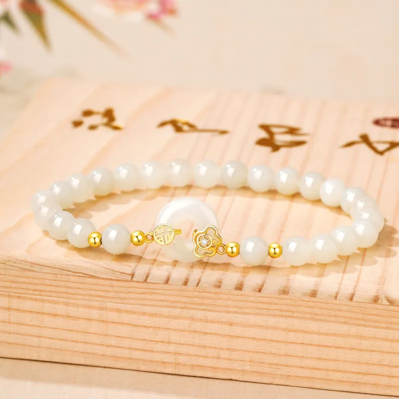 Lao Feng Xiang Hetian Jade Bracelets Pale Greenish White Jade Women's-1