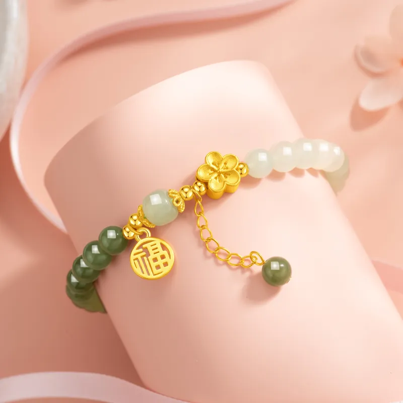 Lao Feng Xiang Hetian Jade Bracelets Green Jade Women's-3