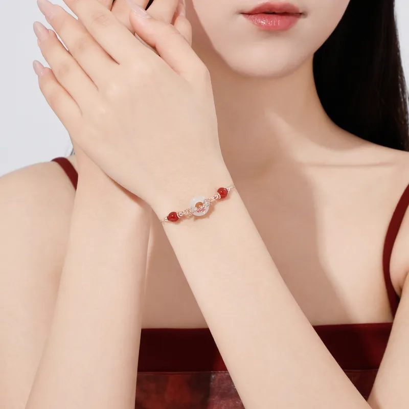 Lao Feng Xiang Hetian Jade Bracelets White Jade Women's-5