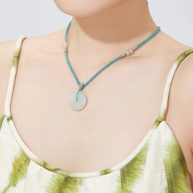 Lao Feng Xiang Hetian Jade Necklaces Green Jade Unisex-4