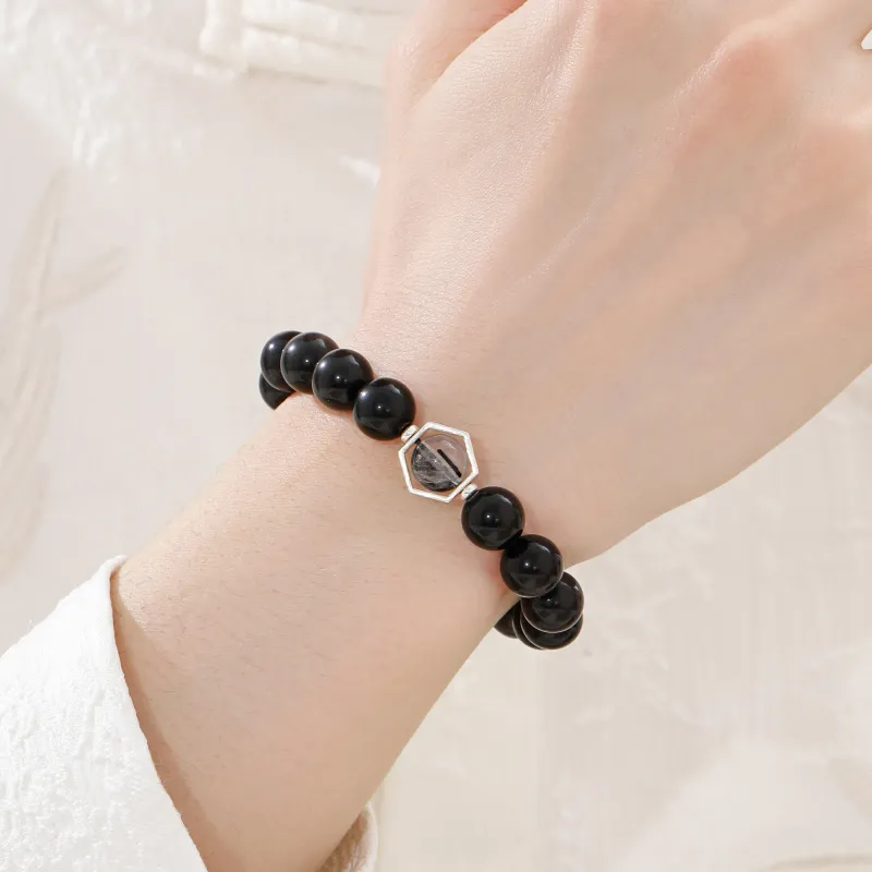 Lao Feng Xiang Natural Obsidian Bracelets Unisex-1