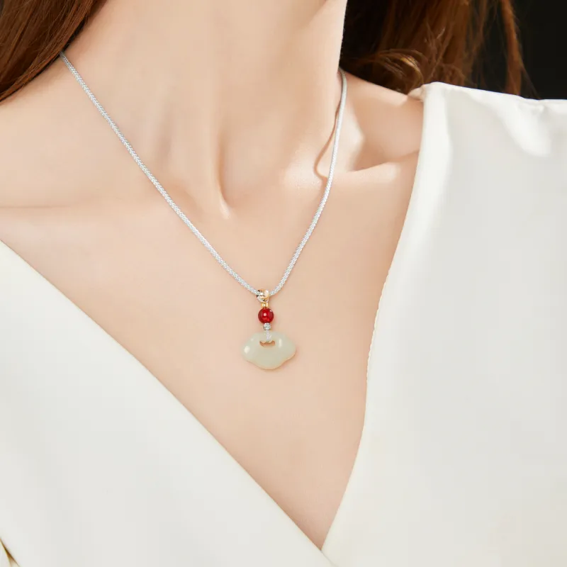 Lao Feng Xiang Hetian Jade Necklaces Green Jade Women's-5