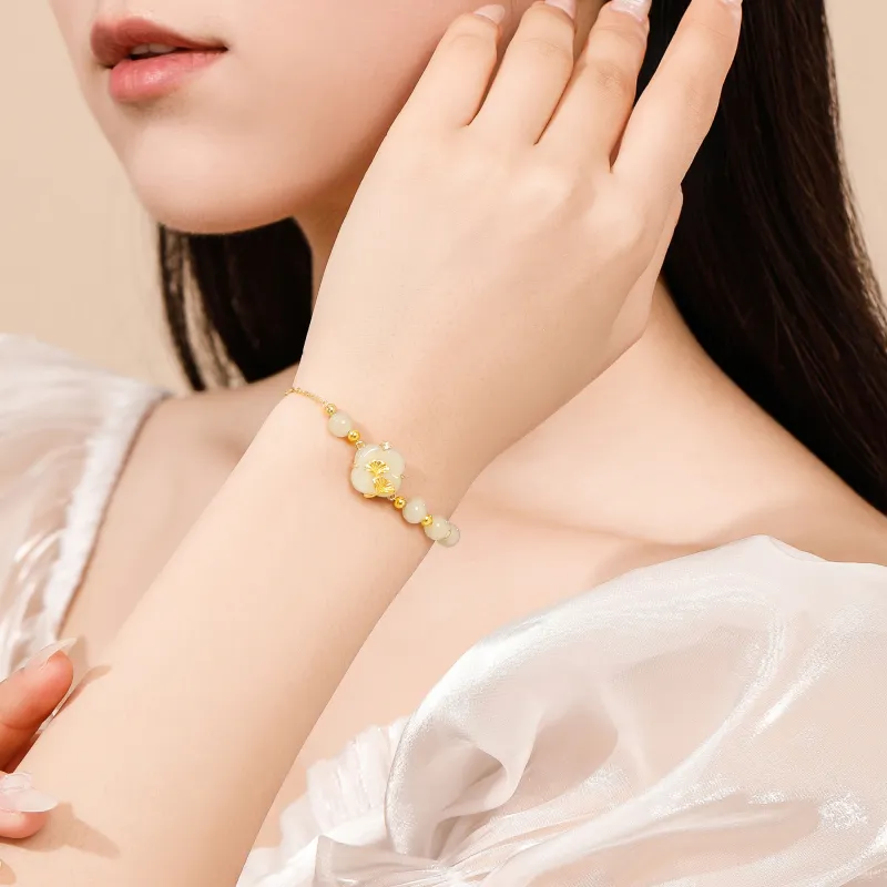 Lao Feng Xiang Bracelets Pale Greenish White Jade Women's-4
