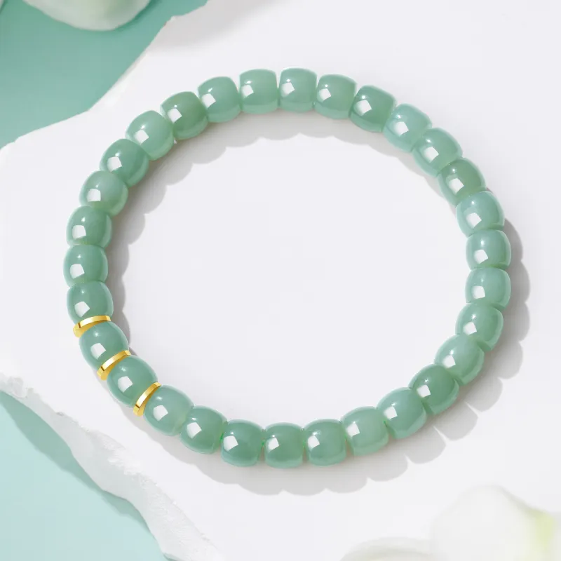 Lao Feng Xiang Hetian Jade Bracelets Green Jade Women's-3