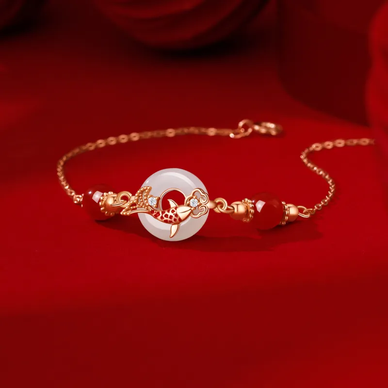 Lao Feng Xiang Hetian Jade Bracelets White Jade Women's-3