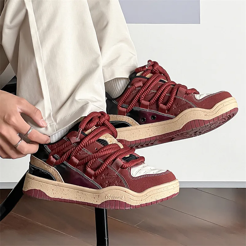 TOMAY Anti Slip And Wear Resistant Lightweight Low Top Skateboard Shoes Unisex Burgundy-3