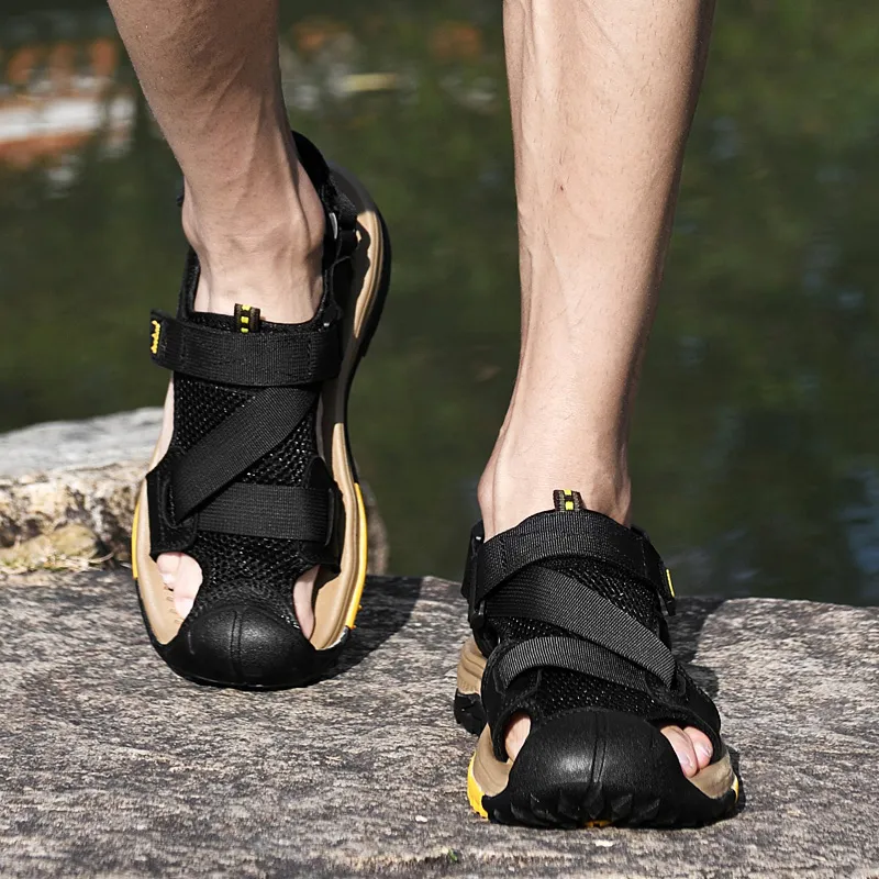 TOMAY Beach Sandals Men Black/Brown-5