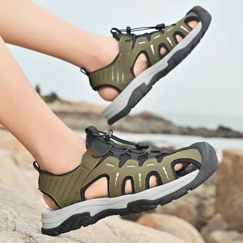 TOMAY River Trekking Shoes Men Black, Floral Green, Ecru-7
