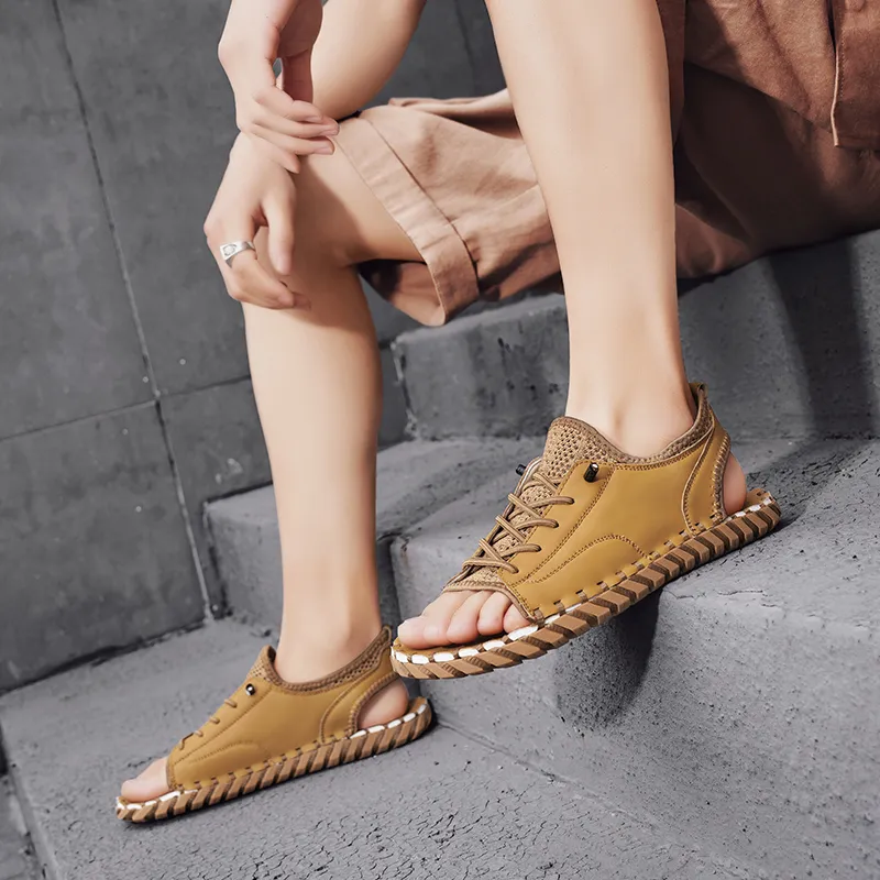 TOMAY Beach Sandals Men Black/Sand/Wheat-11