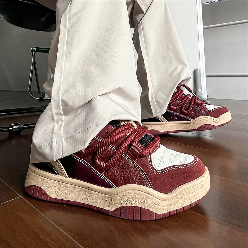 TOMAY Anti Slip And Wear Resistant Lightweight Low Top Skateboard Shoes Unisex Burgundy-4