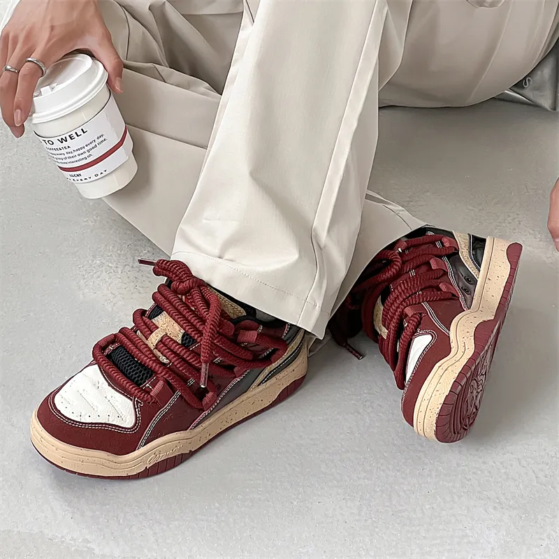 TOMAY Anti Slip And Wear Resistant Lightweight Low Top Skateboard Shoes Unisex Burgundy-2