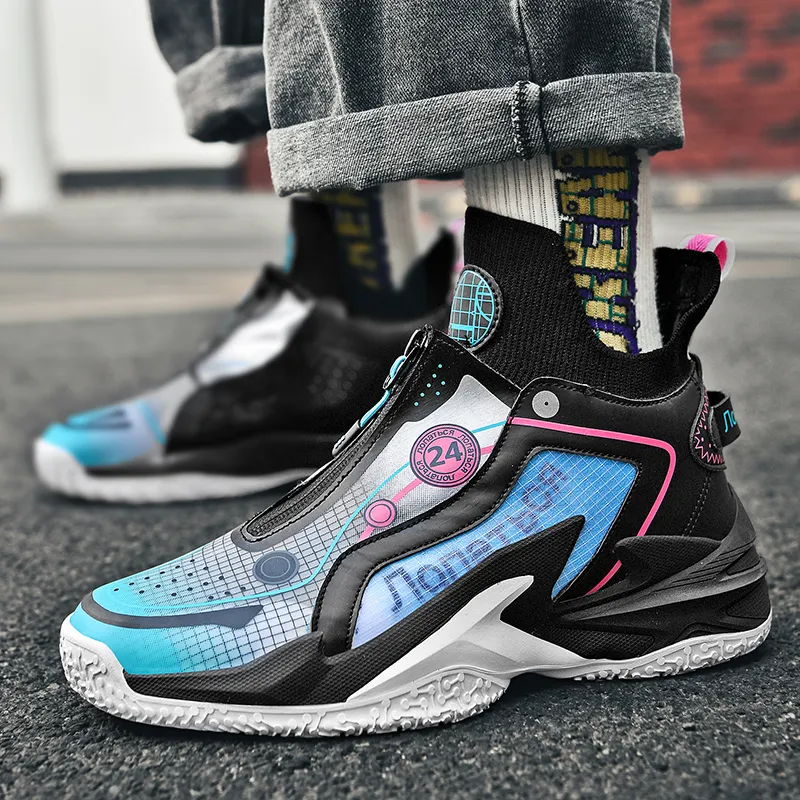 TOMAY Anti Slip And Wear Resistant Rebound Mid Top Basketball Shoes Men's-3