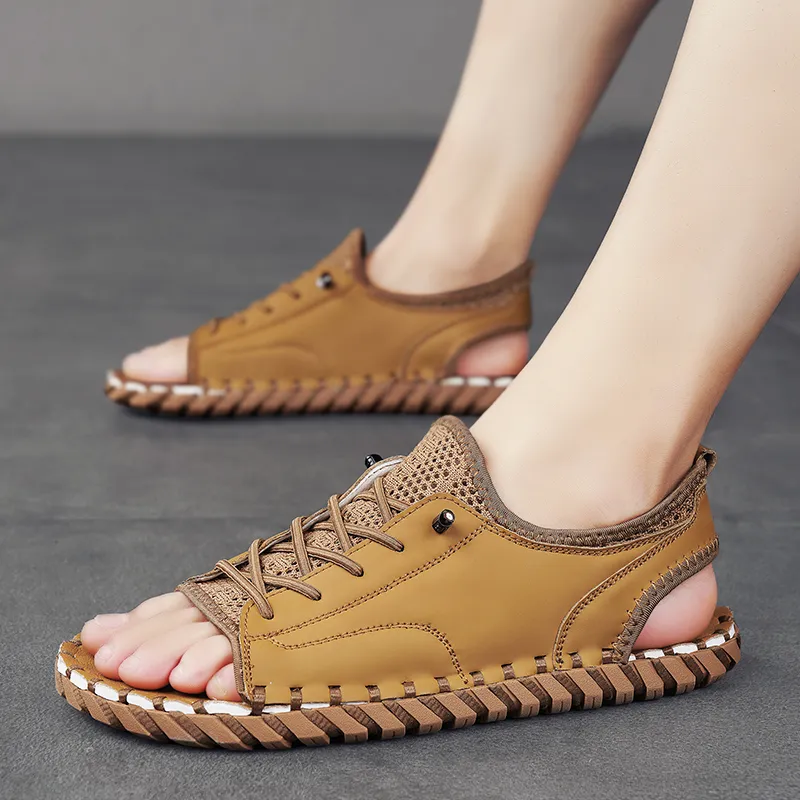 TOMAY Beach Sandals Men Black/Sand/Wheat-14